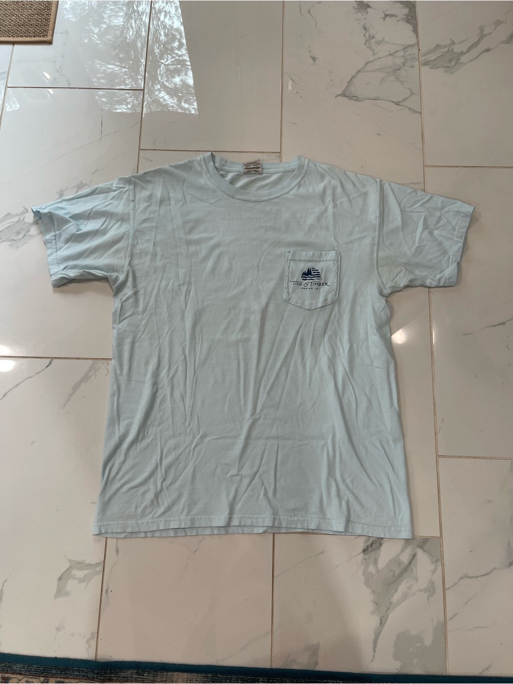 Comfort Colors Light Blue Pocket Tee with Subtle Logo